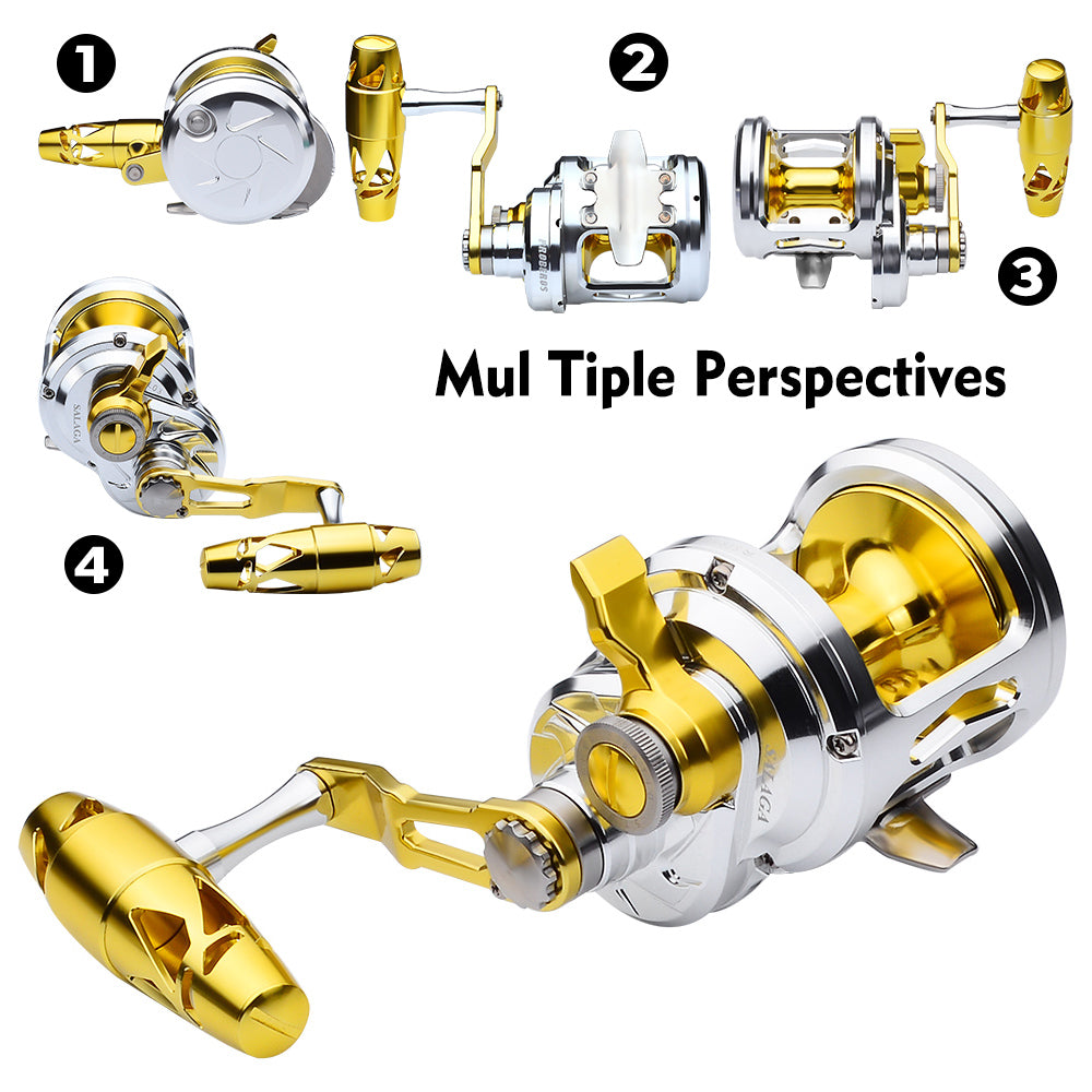KATUYSHA N12L/R03 Silver - Gold Jigging Reel - 40KG Max Drag, Perfect for Fishing & Trolling