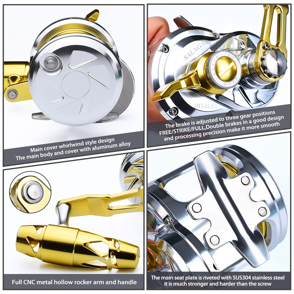 KATUYSHA N12L/R03 Silver - Gold Jigging Reel - 40KG Max Drag, Perfect for Fishing & Trolling