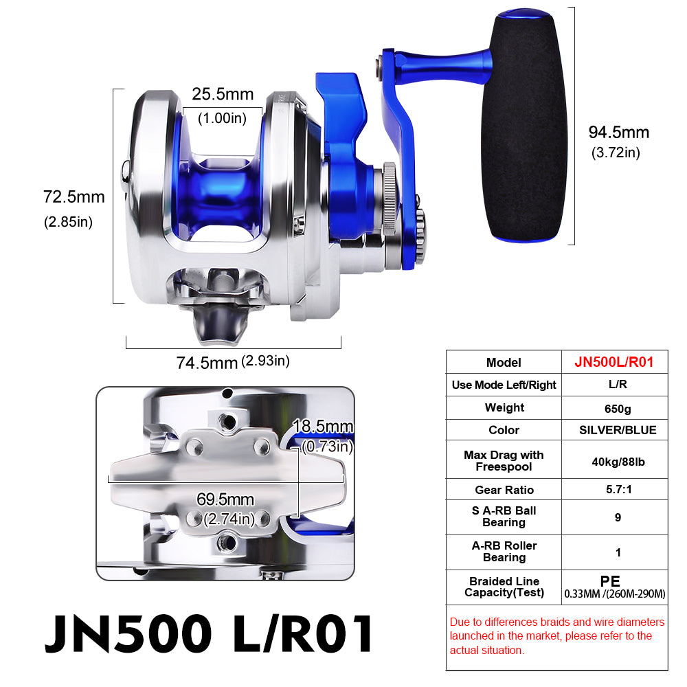 KATUYSHA JN500 L/R01 Jigging Reels - CNC Precision Fishing Reels, 40KG Max Drag Trolling Reels