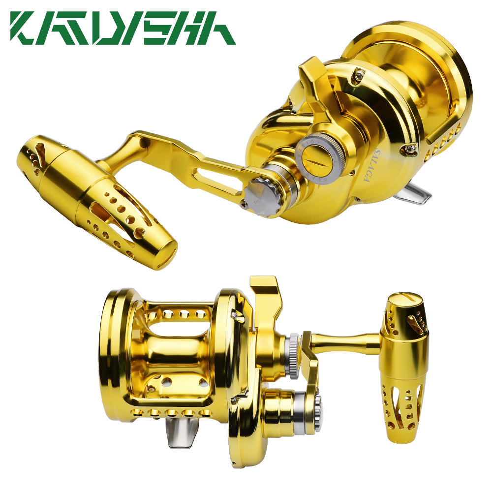 KATUYSHA  JN12L/R02 Gold Hollow Jigging Reel - 40KG Max Drag, Ideal for Fishing & Trolling