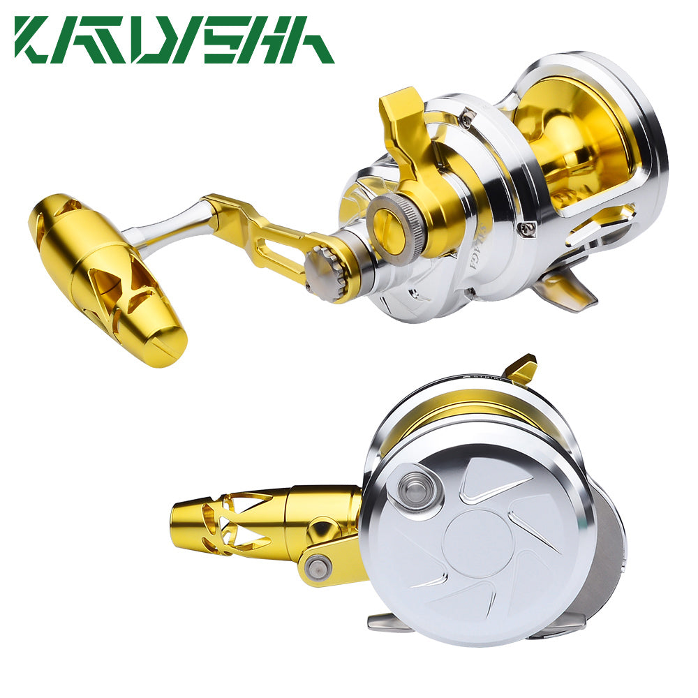 KATUYSHA N12L/R03 Silver - Gold Jigging Reel - 40KG Max Drag, Perfect for Fishing & Trolling