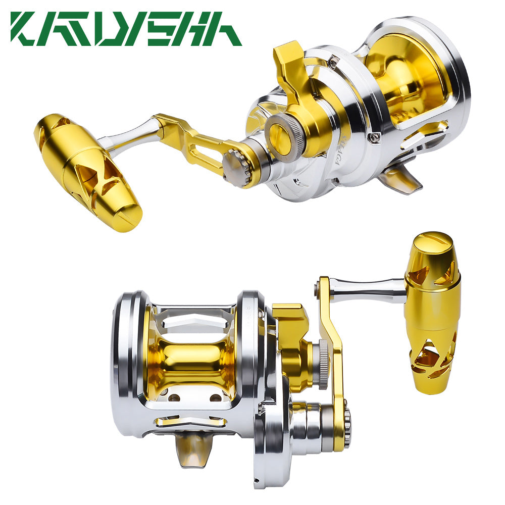 KATUYSHA N12L/R03 Silver - Gold Jigging Reel - 40KG Max Drag, Perfect for Fishing & Trolling