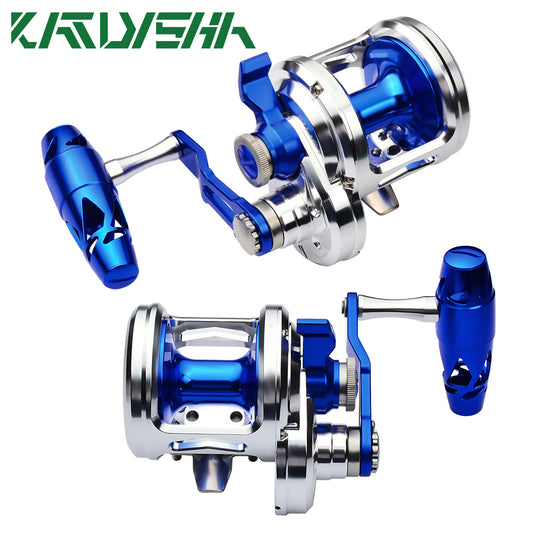 KATUYSHA  JN12L/R04 Silver - Blue Jigging Reel: 40KG Max Drag for Fishing & Trolling