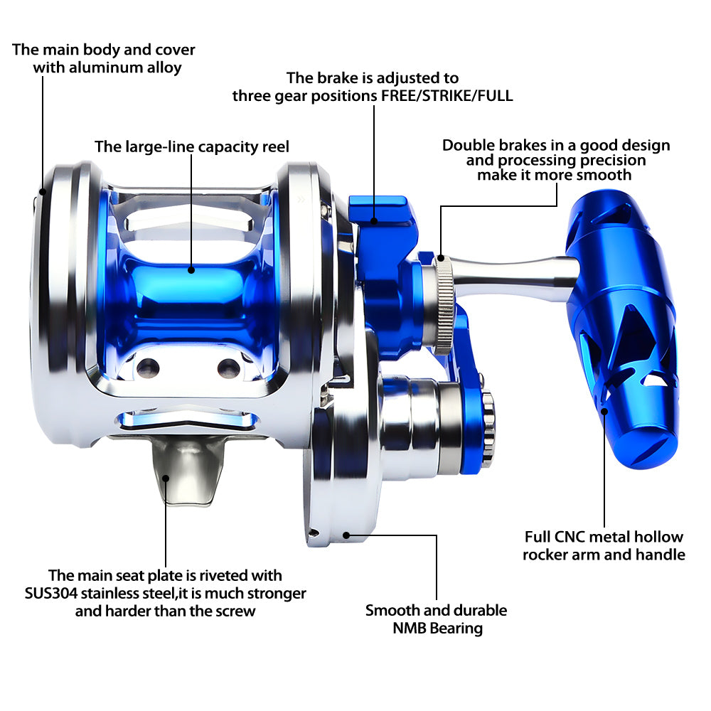 KATUYSHA JN12L/R04 Silver - Blue Jigging Reel: 40KG Max Drag for Fishing & Trolling