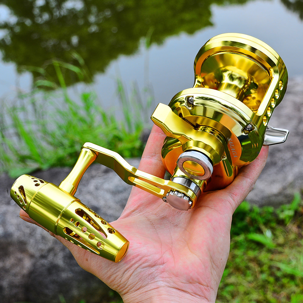 KATUYSHA  JN12L/R02 Gold Hollow Jigging Reel - 40KG Max Drag, Ideal for Fishing & Trolling
