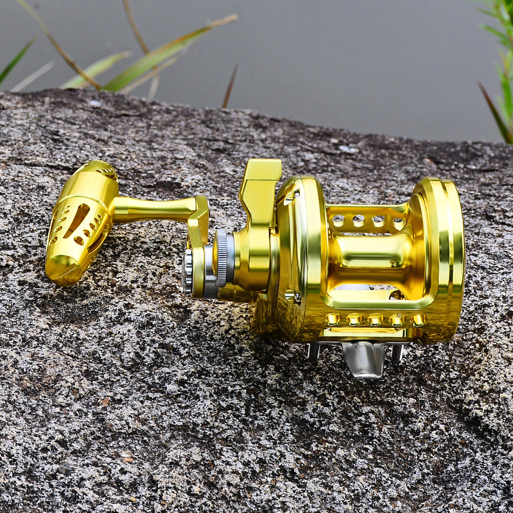 KATUYSHA  JN12L/R02 Gold Hollow Jigging Reel - 40KG Max Drag, Ideal for Fishing & Trolling