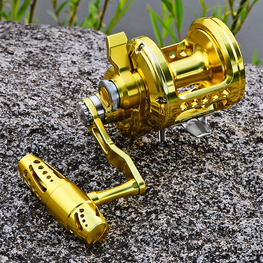 KATUYSHA  JN12L/R02 Gold Hollow Jigging Reel - 40KG Max Drag, Ideal for Fishing & Trolling