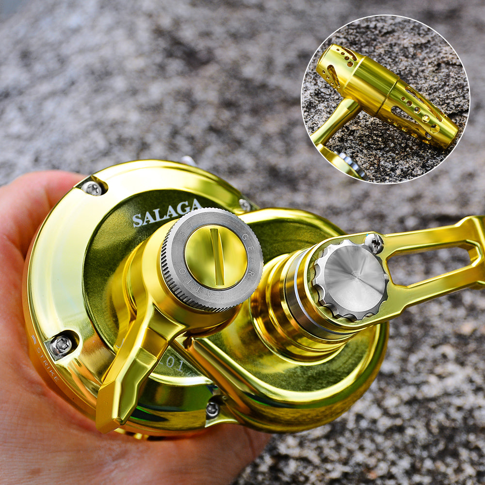 KATUYSHA  JN12L/R02 Gold Hollow Jigging Reel - 40KG Max Drag, Ideal for Fishing & Trolling