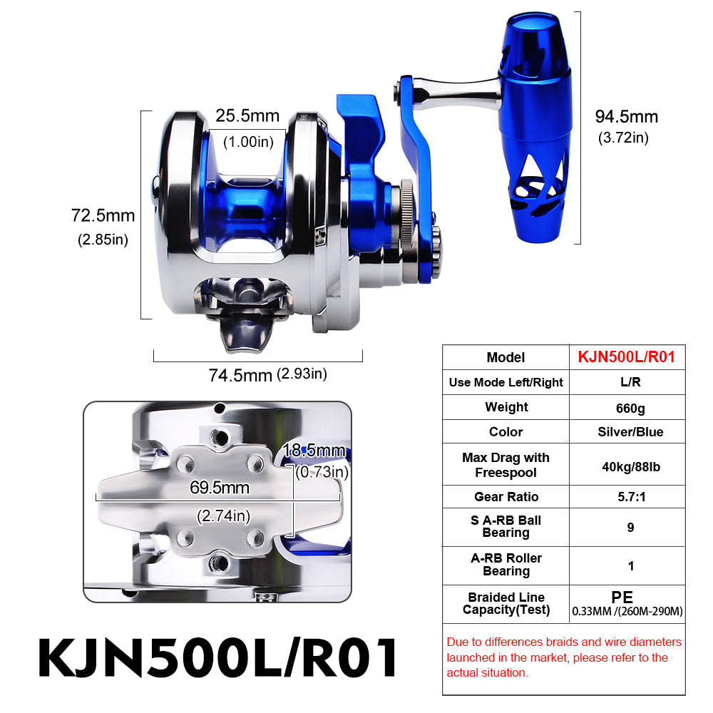 KATUYSHA All Aluminum Saltwater Jigging Reels CNC Precision Processed Fishing Reels 500 Size Trolling Reels