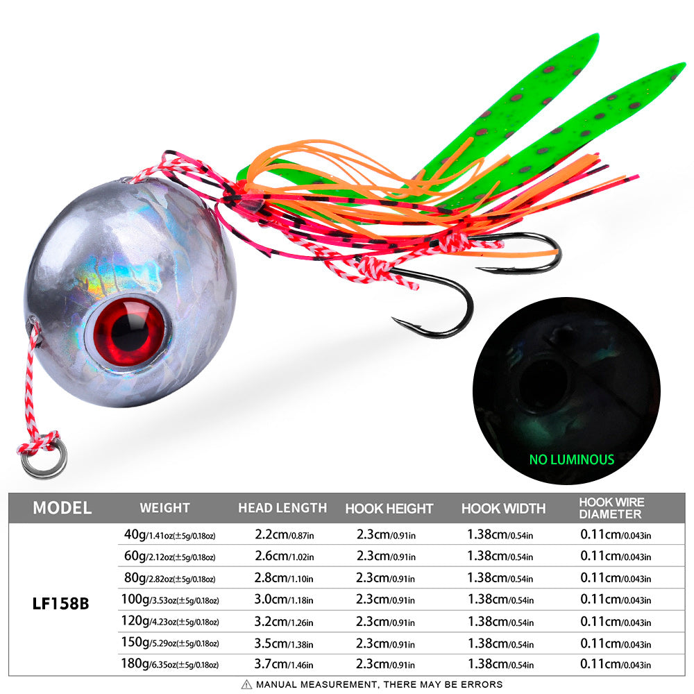 KATYUSHA Saltwater Ball Jig Head with Silicone Skirt, Pre-Rigged Tai Rubber Jig Lure, 60g-200g, A-E Colors 