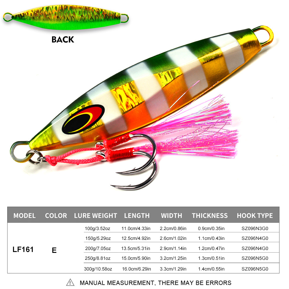 KATYUSHA Saltwater Luminous Striped Vertical Jigging Bait 100/150/200/250/300g Fast Sinking Jig for Offshore Fishing£¨with Assist Hook£©