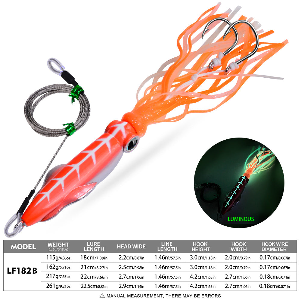 KATYUSHA Squid Lure, 115g-261g, with Wire Leader ; Double Hooks Saltwater Deep-Sea Squid Jigging Bait