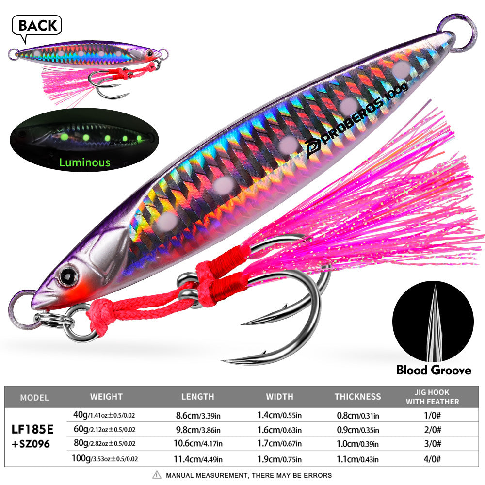 KATYUSHA Metal Jig Lure, 40g-100g, with Feather Assist Hook Saltwater Fast Sinking Vertical Jigging Bait