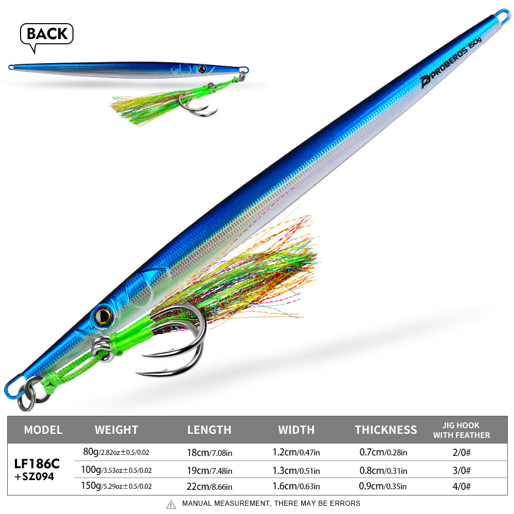 KATYUSHA Ultra-Slim Metal Jig Lure, 80g-150g,with Feather Assist Hook, Holographic Design Saltwater Fast Sinking Deep-Sea Vertical Jigging Bait