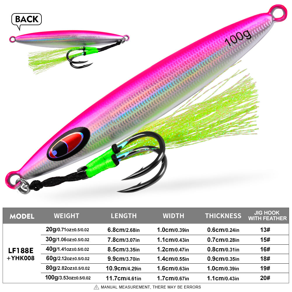 KATYUSHA Metal Jig Lure, with Feather Assist Hook,20g-100g, Realistic Scale Design Offshore Fishing Jig