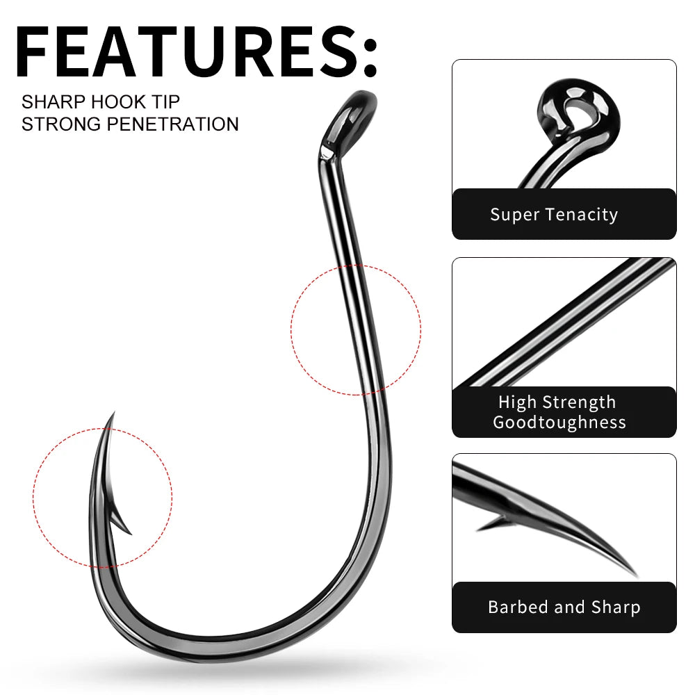 KATUYSHA 50PCS J Hooks 1/0-2/0-3/0-4/0-5/0# Barbed Octopus Fishing Hook High Carbon Steel Offset Fishhooks Black Color Pesca