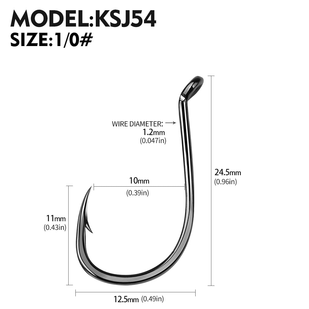 KATUYSHA 50PCS J Hooks 1/0-2/0-3/0-4/0-5/0# Barbed Octopus Fishing Hook High Carbon Steel Offset Fishhooks Black Color Pesca