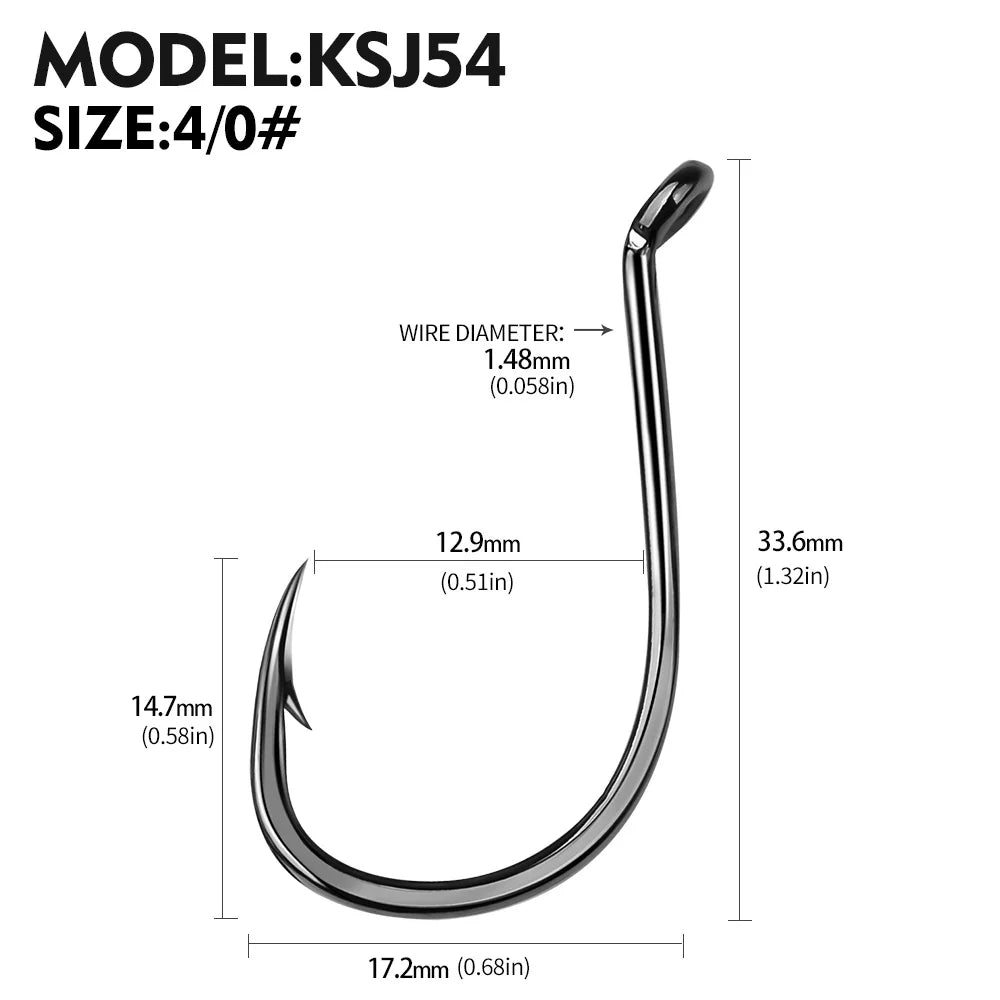 KATUYSHA 50PCS J Hooks 1/0-2/0-3/0-4/0-5/0# Barbed Octopus Fishing Hook High Carbon Steel Offset Fishhooks Black Color Pesca