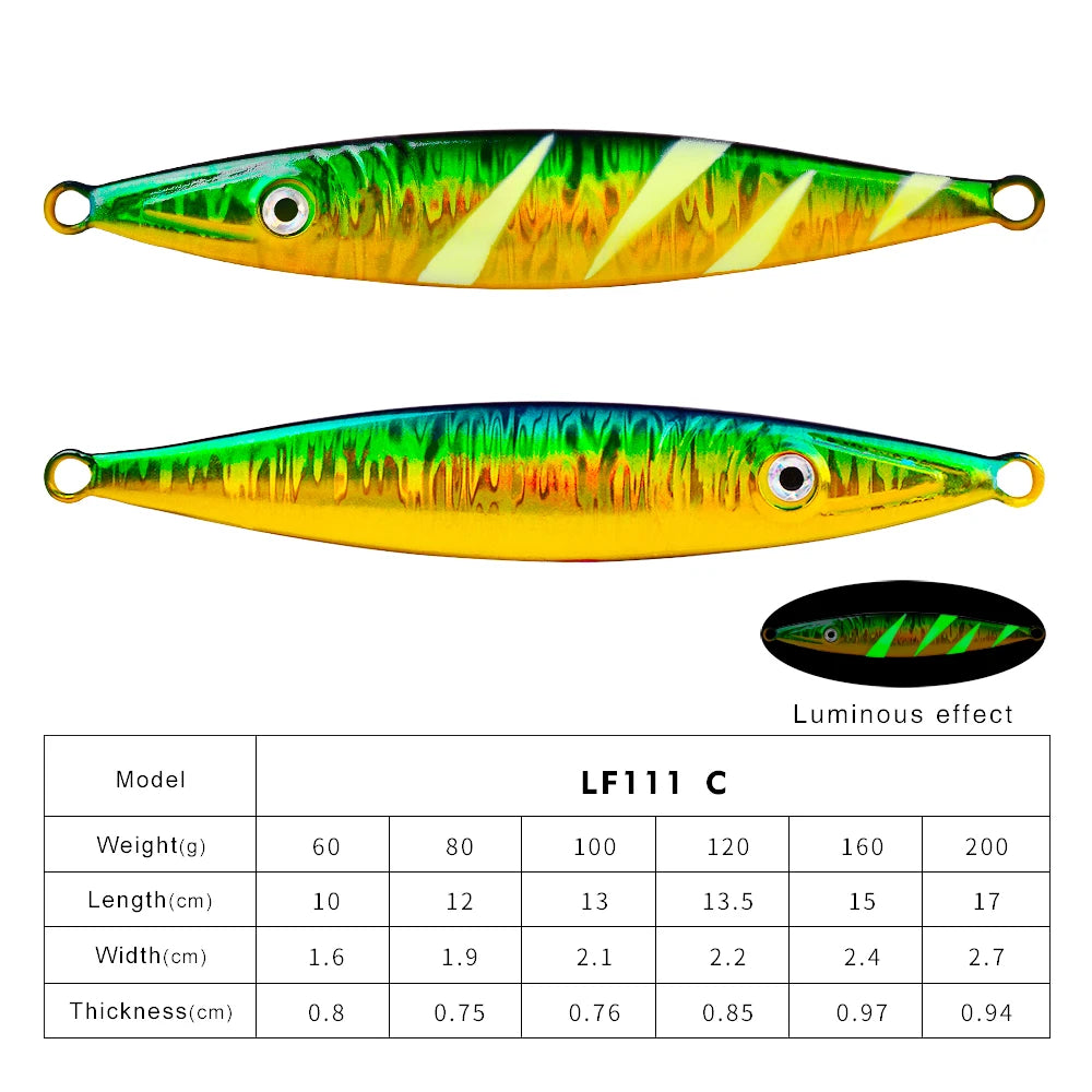 KATUYSHA 60g-200gGlowing Sea Fishing Lure Long Throw Metal Lure Boat Fishing Bait Seawater Jigging Lure