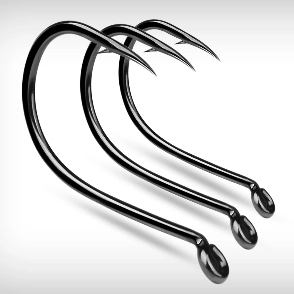 KATUYSHA 50PCS J Hooks 1/0-2/0-3/0-4/0-5/0# Barbed Octopus Fishing Hook High Carbon Steel Offset Fishhooks Black Color Pesca