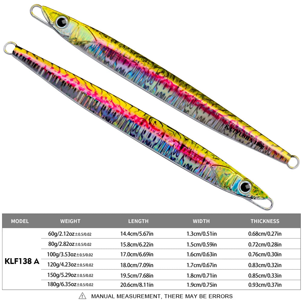 KATUYSHA 60-80-100-120-150-180g Long Throw Metal Lure Seawater Jigging Lure Boat Fishing Bait Glowing Sea Fishing Lure