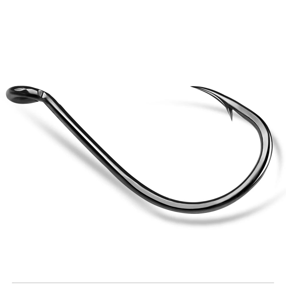 KATUYSHA 50PCS J Hooks 1/0-2/0-3/0-4/0-5/0# Barbed Octopus Fishing Hook High Carbon Steel Offset Fishhooks Black Color Pesca