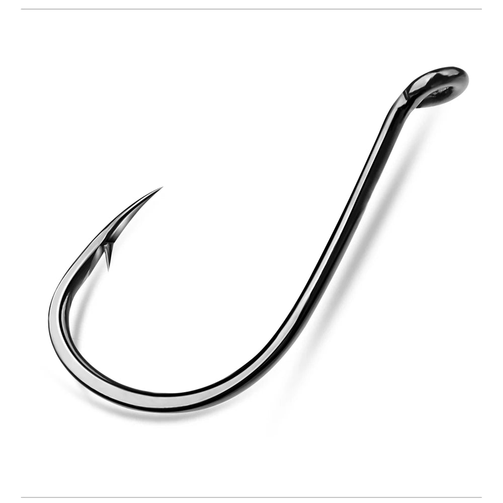KATUYSHA 50PCS J Hooks 1/0-2/0-3/0-4/0-5/0# Barbed Octopus Fishing Hook High Carbon Steel Offset Fishhooks Black Color Pesca