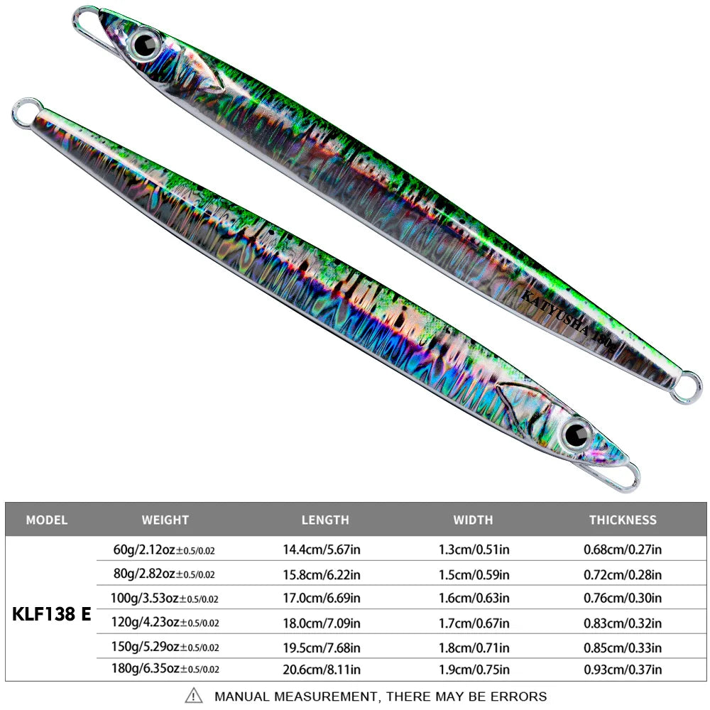 KATUYSHA 60-80-100-120-150-180g Long Throw Metal Lure Seawater Jigging Lure Boat Fishing Bait Glowing Sea Fishing Lure