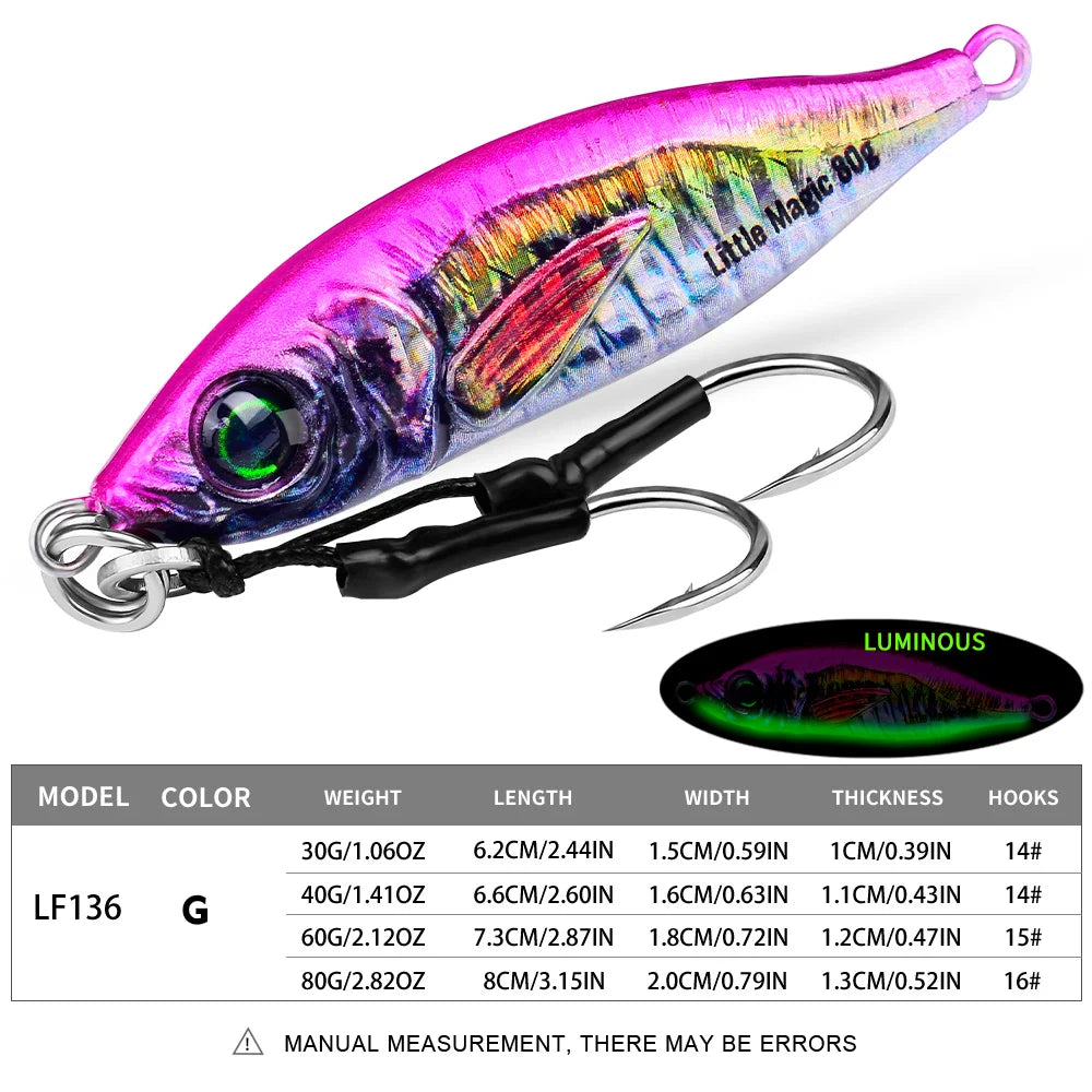 PROBEROS 1PC Luminous Jigging Lure 30-40-60-80g Metal Jigs Fishing Bait Sea Fishing Jig Spoon Trolling Wobbler Hard Isca Pesca