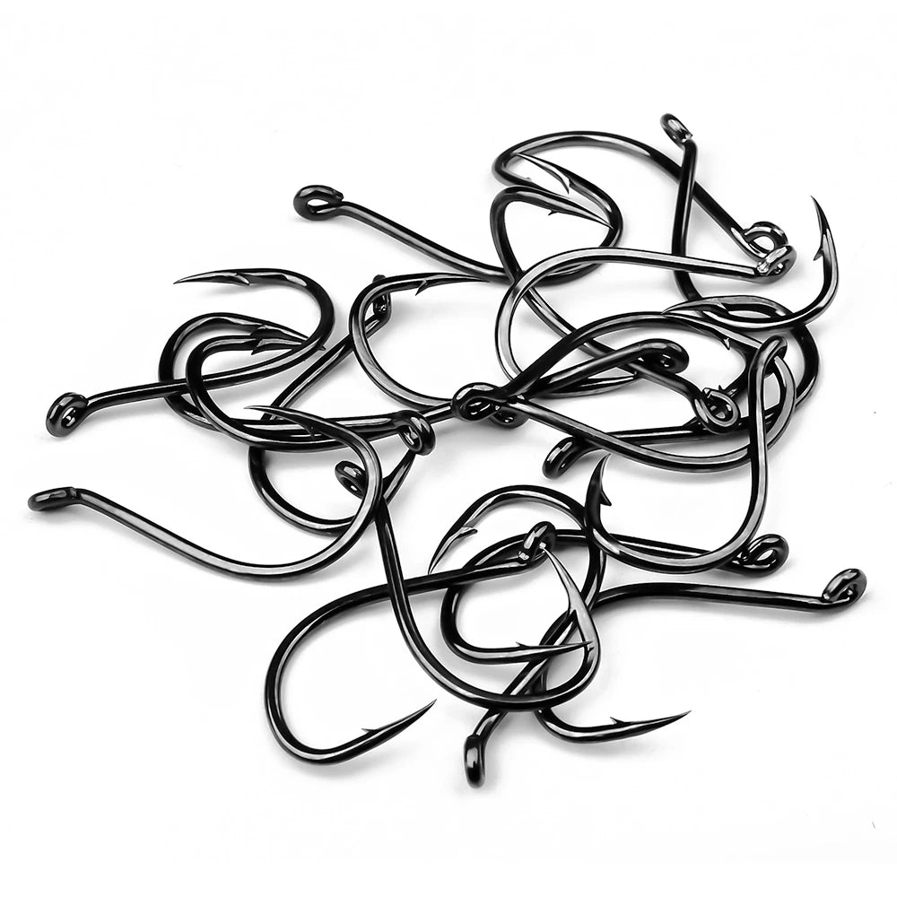 KATUYSHA 50PCS J Hooks 1/0-2/0-3/0-4/0-5/0# Barbed Octopus Fishing Hook High Carbon Steel Offset Fishhooks Black Color Pesca