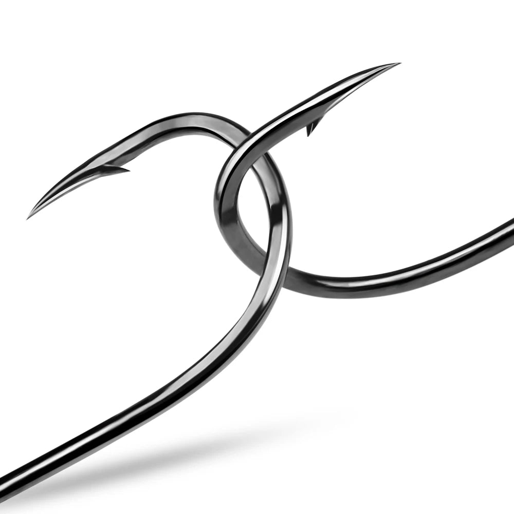 KATUYSHA 50PCS J Hooks 1/0-2/0-3/0-4/0-5/0# Barbed Octopus Fishing Hook High Carbon Steel Offset Fishhooks Black Color Pesca