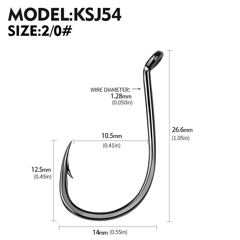 KATUYSHA 50PCS J Hooks 1/0-2/0-3/0-4/0-5/0# Barbed Octopus Fishing Hook High Carbon Steel Offset Fishhooks Black Color Pesca