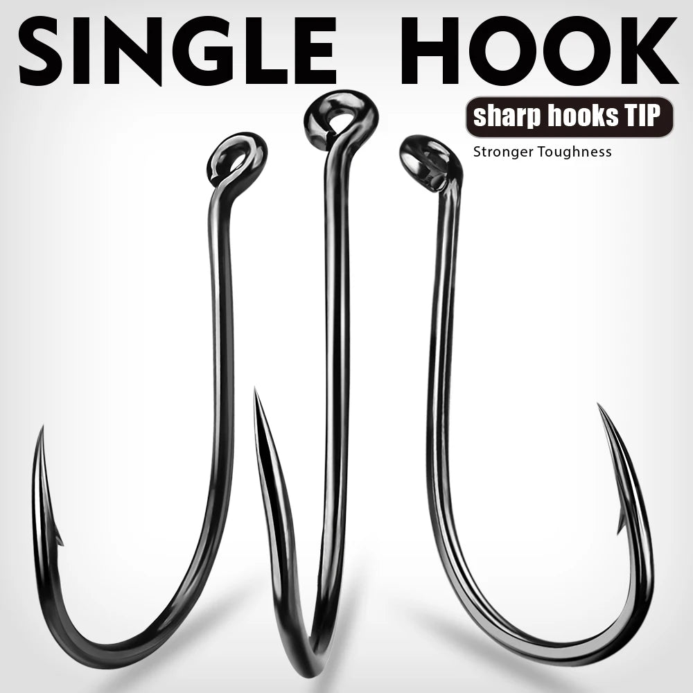 KATUYSHA 50PCS J Hooks 1/0-2/0-3/0-4/0-5/0# Barbed Octopus Fishing Hook High Carbon Steel Offset Fishhooks Black Color Pesca