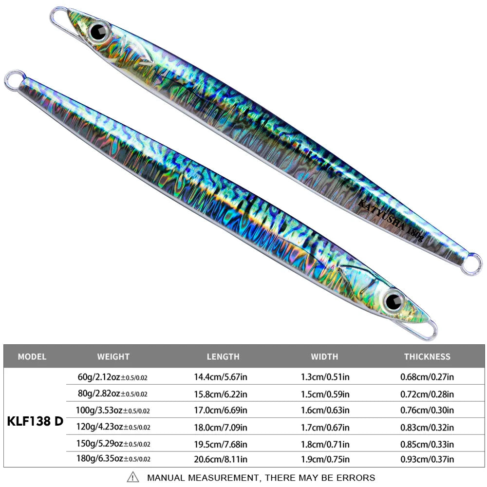 KATUYSHA 60-80-100-120-150-180g Long Throw Metal Lure Seawater Jigging Lure Boat Fishing Bait Glowing Sea Fishing Lure