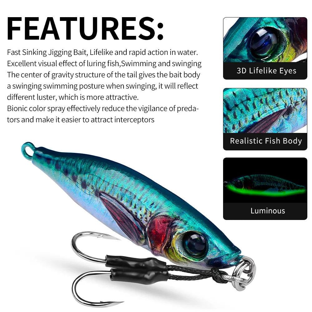 PROBEROS 1PC Luminous Jigging Lure 30-40-60-80g Metal Jigs Fishing Bait Sea Fishing Jig Spoon Trolling Wobbler Hard Isca Pesca