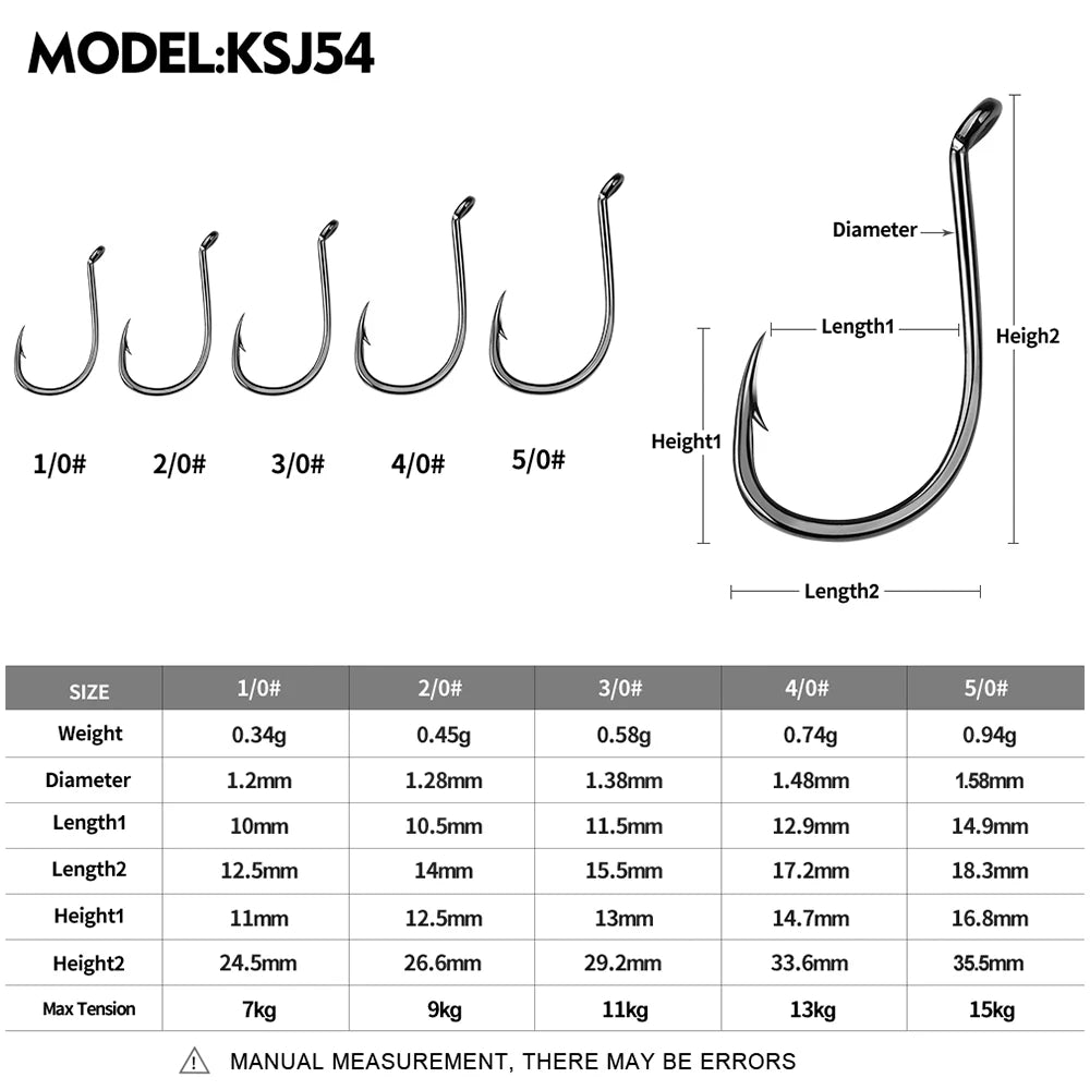 KATUYSHA 50PCS J Hooks 1/0-2/0-3/0-4/0-5/0# Barbed Octopus Fishing Hook High Carbon Steel Offset Fishhooks Black Color Pesca