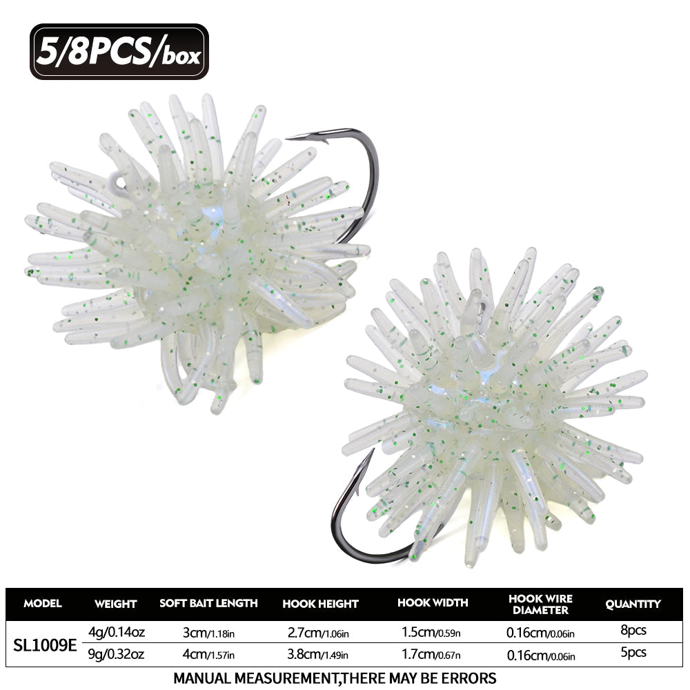 SUNLURE SL1009 Spiky Sea Urchin Pre-Rigged Soft Lure, 2 Sizes 5 Colors Soft Plastic Trout Panfish Stream Fishing Bait
