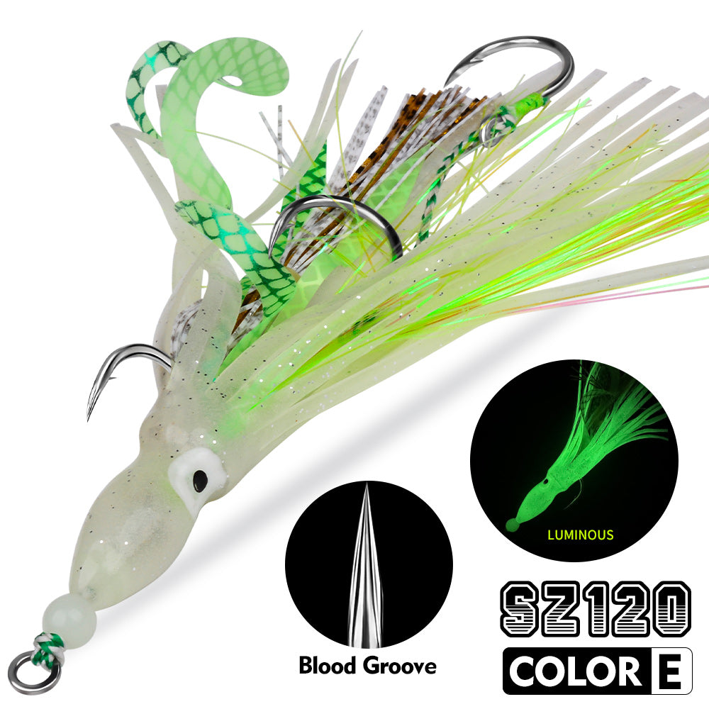 KATYUSHA Squid Skirt Lure, 10.5-18g / 17cm, 1/0#-4/0# Blood Groove Hook, Luminous Tail, for Tuna/Marlin
