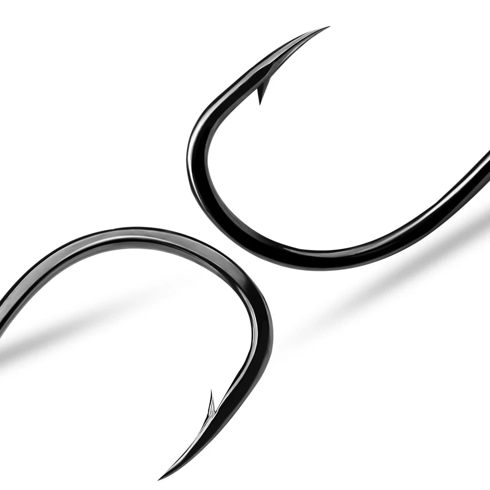 KATUYSHA 50PCS J Hooks 1/0-2/0-3/0-4/0-5/0# Barbed Octopus Fishing Hook High Carbon Steel Offset Fishhooks Black Color Pesca