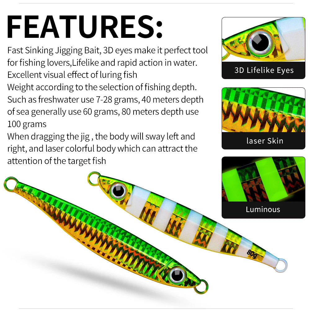 KATUYSHA 1PC Drag Metal Jig Spoon 14-80g Trolling Jigging Fish Sea Bass Hard Bait Fast Sinking Fishing Lure Wobbler Lure