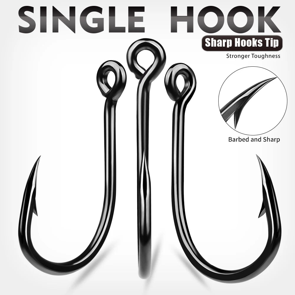 KATUYSHA 50Pcs Wholesale Jig Fishing Hooks - Deep Sea Jigging Barbed High Carbon Steel
