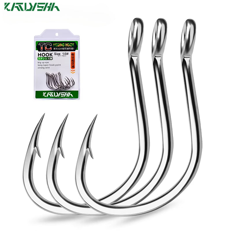 KATUYSHA 50Pcs Crank Jig Head Fishing Hooks 1/0-5/0# Barbed Single Circle Carp Hooks High Carbon Steel Fishhooks Fishing Tackle
