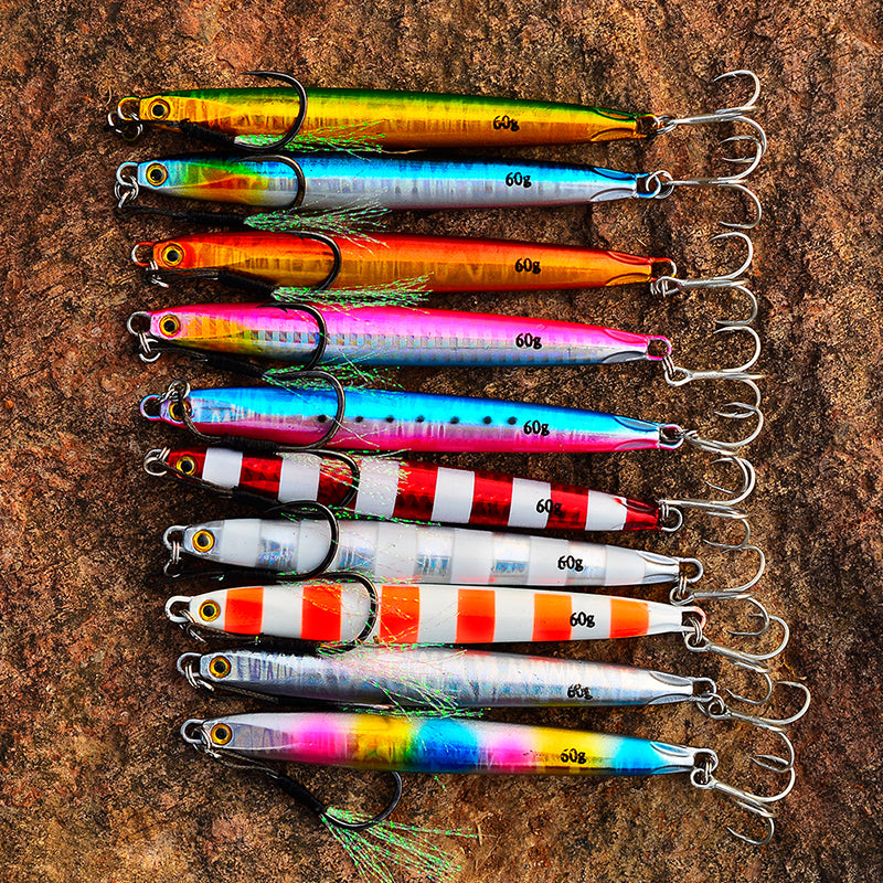 KATUYSHA 1PC Slow Cast Jigging Bait 10G-20G-30G-40G-60G-80GLong Metal Jig Fishing Lure Artificial Hard Bass Pike Fishing Tackle