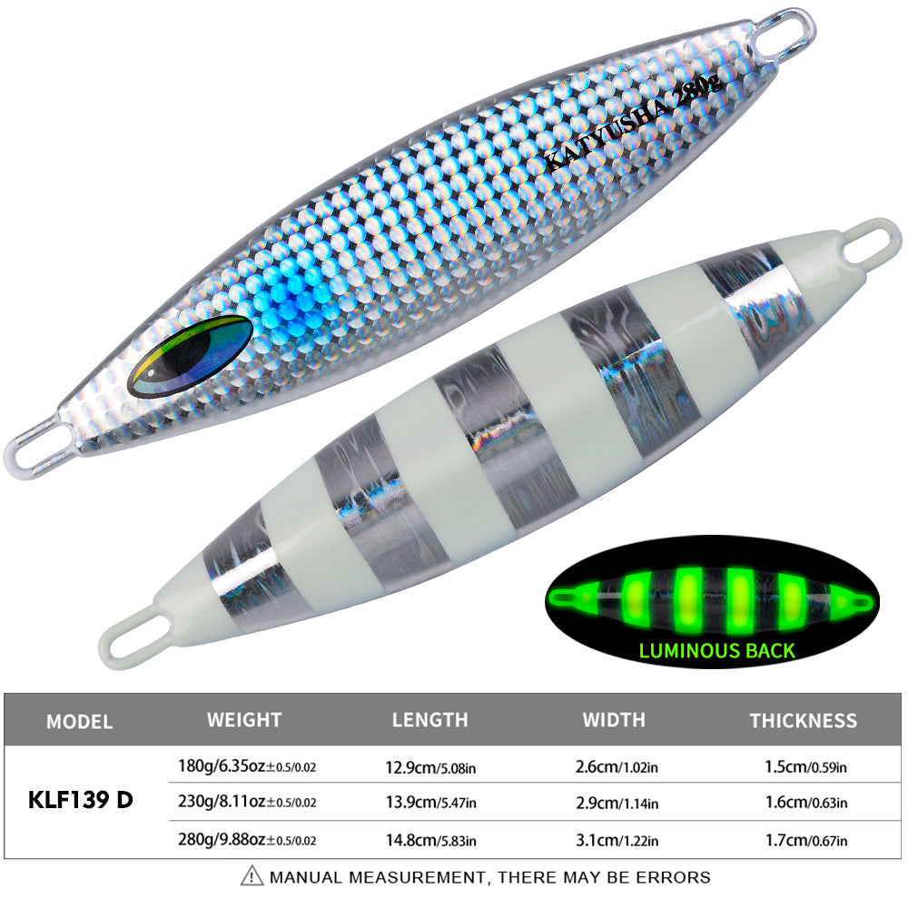 KATUYSHA 180-230-280g Long Throw Metal Lure Seawater Jigging Lure Boat Fishing Bait Glowing Sea Fishing Lure