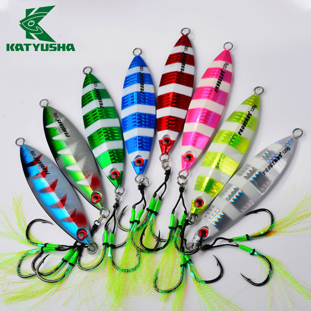 KATYUSHA  80g-100g-120g Glowing Sea Fishing Lure with Assist Hook  Seawater Jigging Long Throw Metal Lure  Lure Boat Fishing Bait