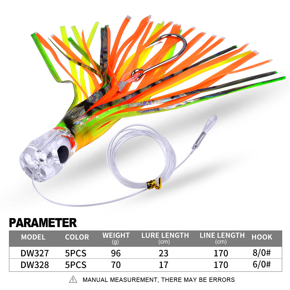 KATYUSHA Squid Trolling Lure, 70g/96g, 17/23cm, 6/8/0# Hook &amp; 170cm Leader, Pre-Rigged Squid Skirt, for Tuna Marlin Mahi-Mahi