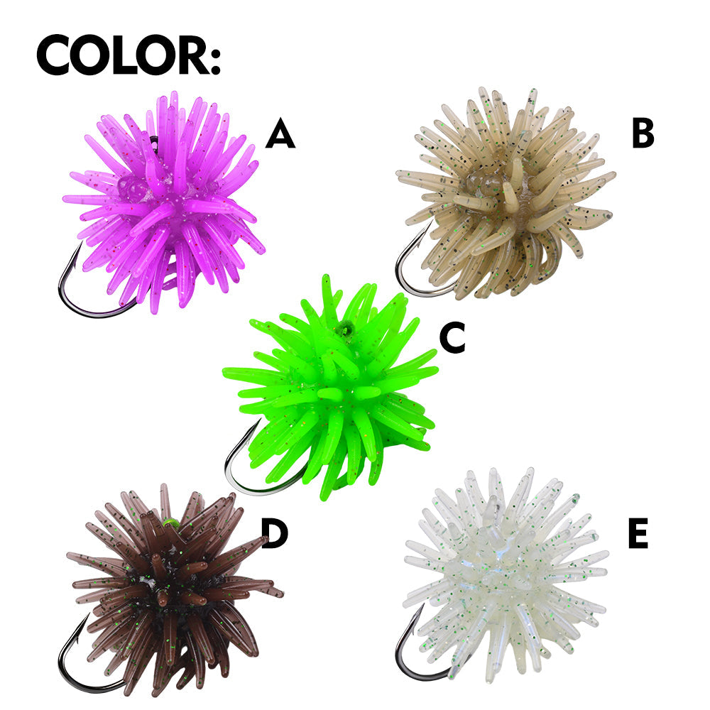 SUNLURE SL1009 Spiky Sea Urchin Pre-Rigged Soft Lure, 2 Sizes 5 Colors Soft Plastic Trout Panfish Stream Fishing Bait
