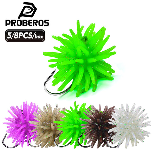 SUNLURE SL1009 Spiky Sea Urchin Pre-Rigged Soft Lure, 2 Sizes 5 Colors Soft Plastic Trout Panfish Stream Fishing Bait