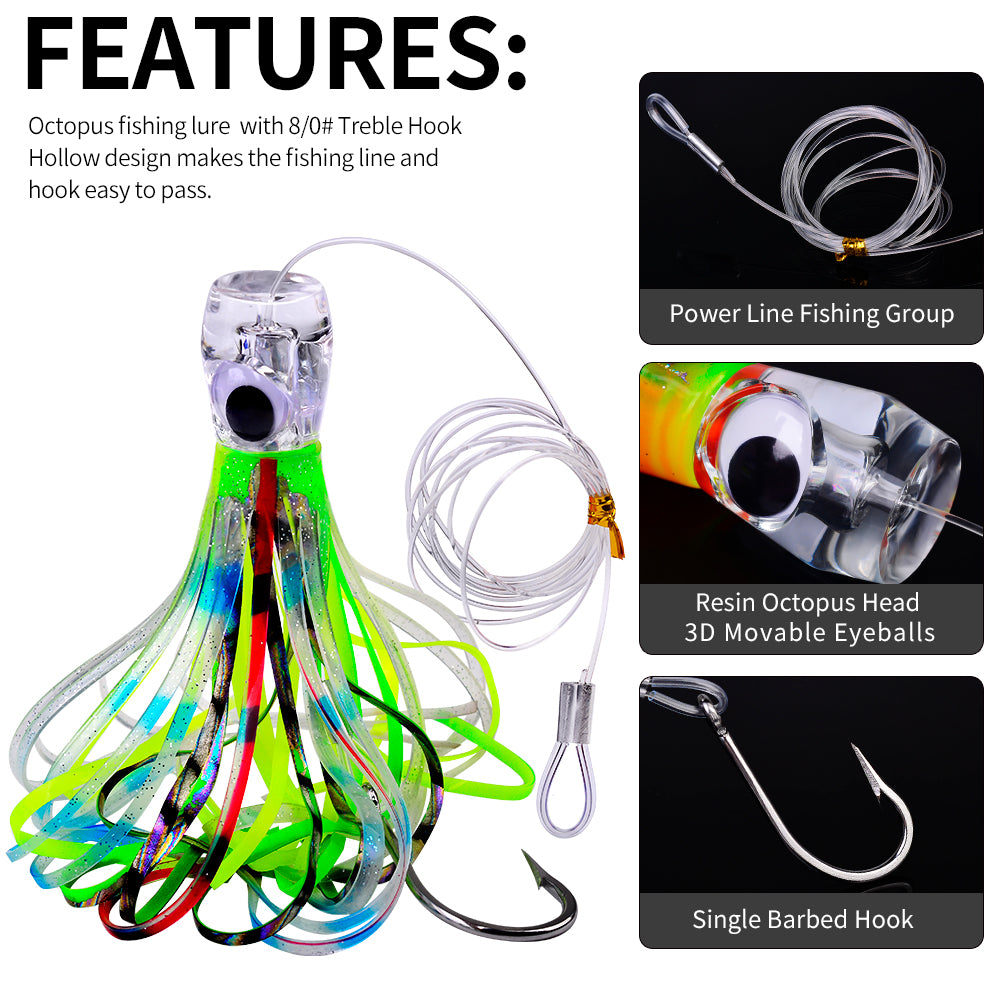 KATYUSHA Squid Trolling Lure, 70g/96g, 17/23cm, 6/8/0# Hook &amp; 170cm Leader, Pre-Rigged Squid Skirt, for Tuna Marlin Mahi-Mahi