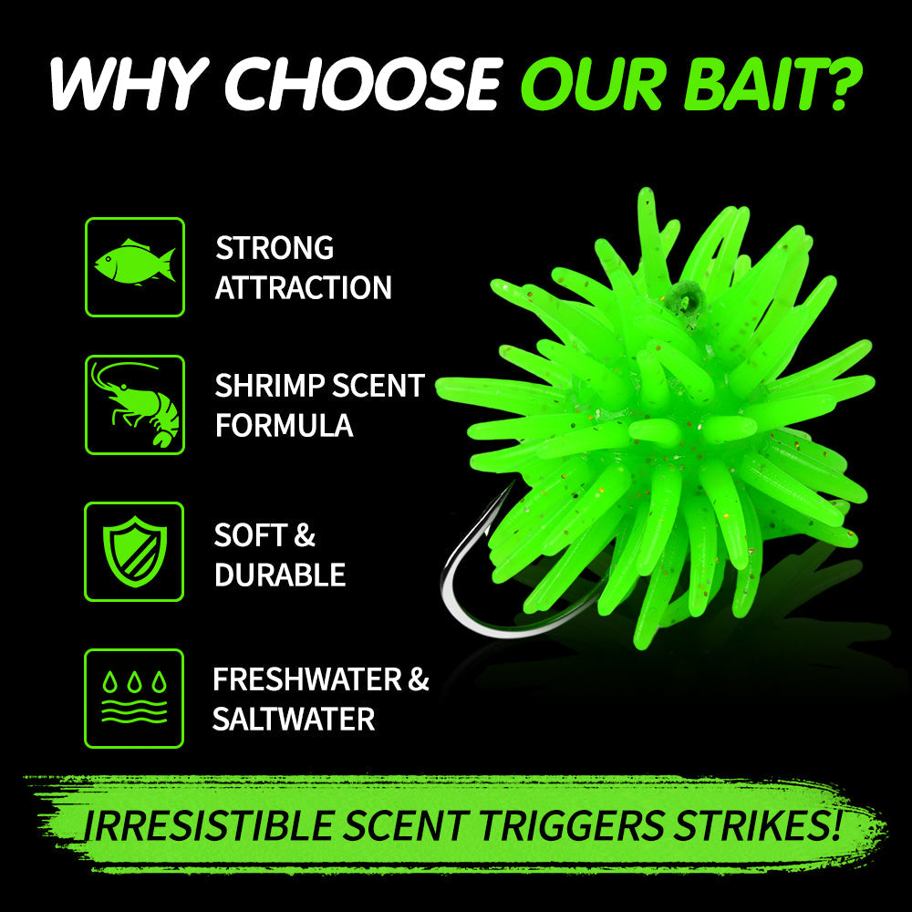 SUNLURE SL1009 Spiky Sea Urchin Pre-Rigged Soft Lure, 2 Sizes 5 Colors Soft Plastic Trout Panfish Stream Fishing Bait